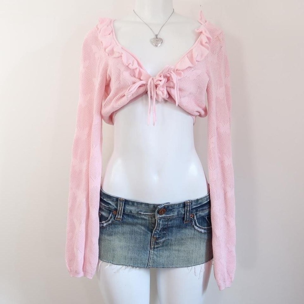 majorelle pink ruffle tie cardigan coquette